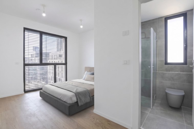 Concept render of a bedroom with en-suite bathroom